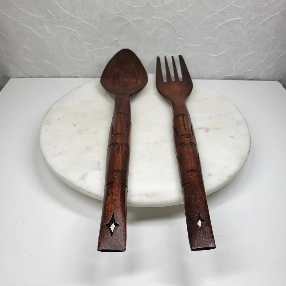 Jumbo Wooden Salad Servers Spoon & Fork 19